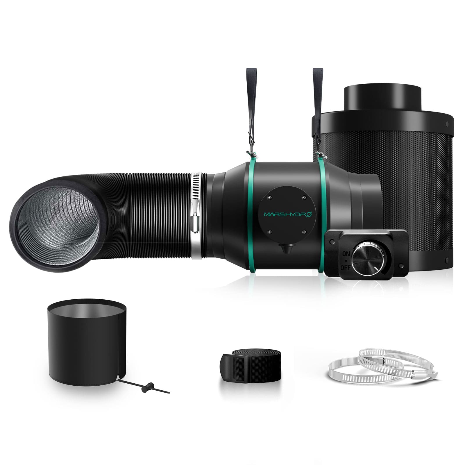 Mars Hydro 6″ (150mm) Inline-Lüfter und nachfüllbarer Kohlefilter-Kombination mit Geschwindigkeitsregler