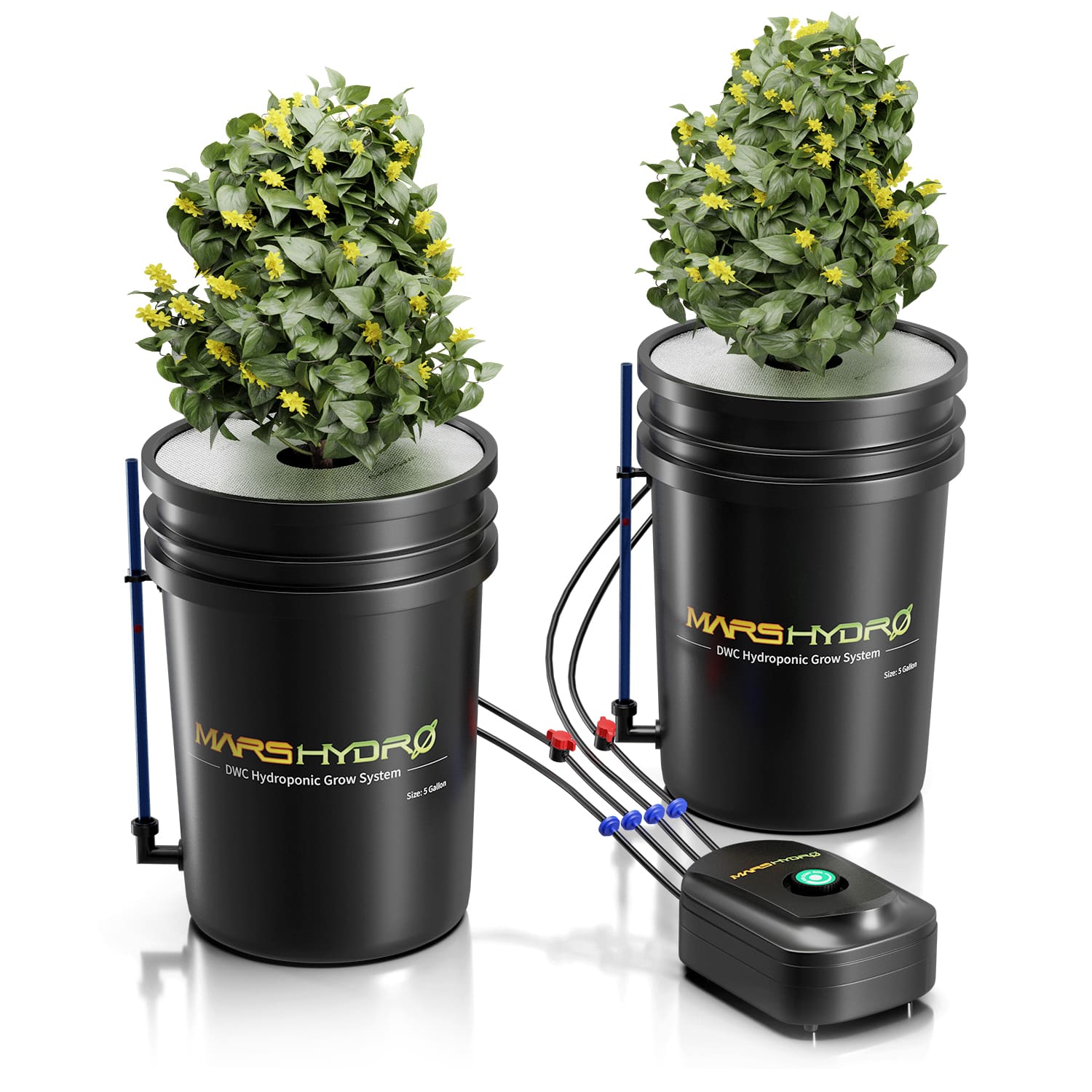 Premium Mars Hydro 5-Gallon DWC Hydroponic System Kit with 2 Buckets (8-inch Each)