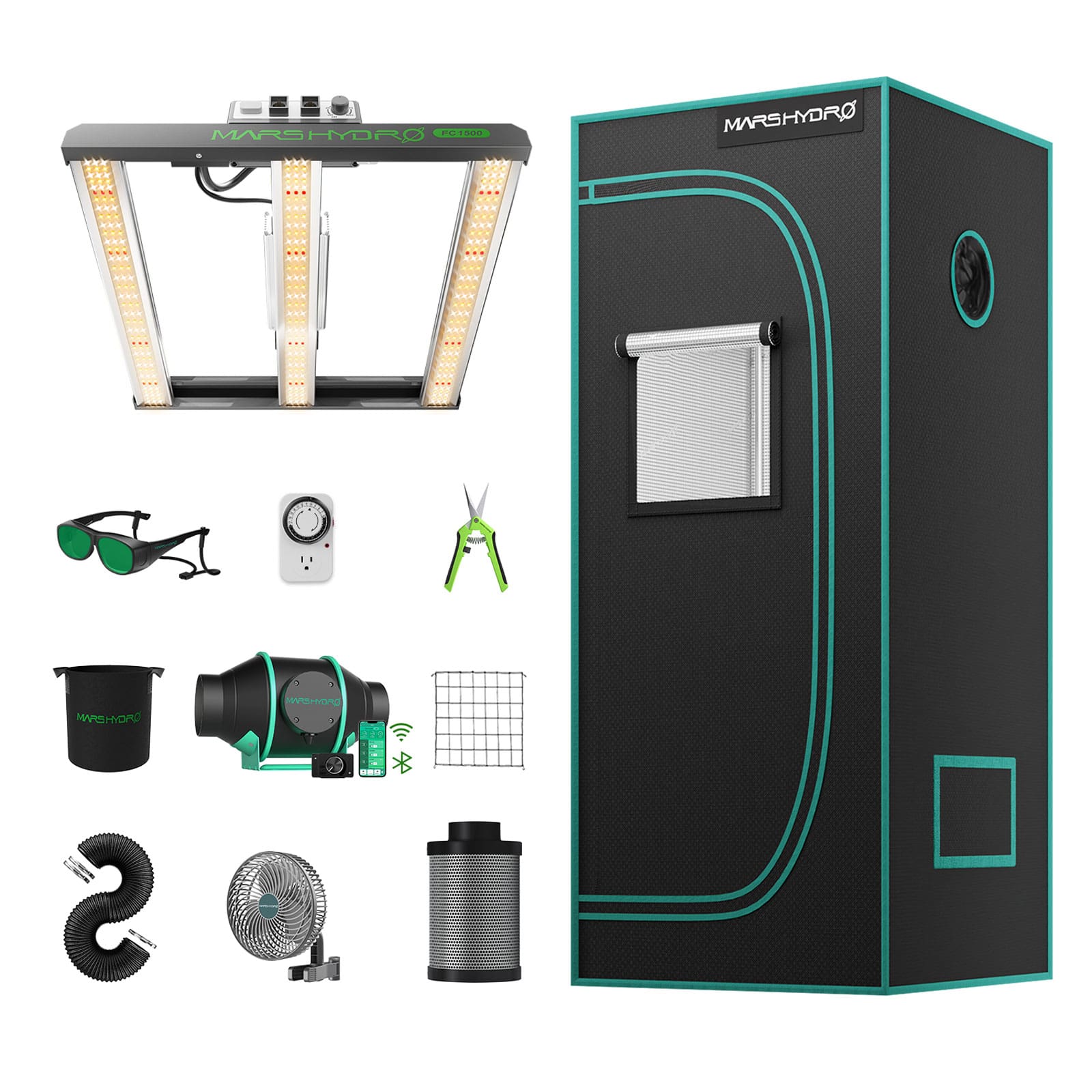 Mars Hydro FC 1500-EVO Growbox komplettset + 70x70x160cm grow zelt with 4″ iFresh Fan