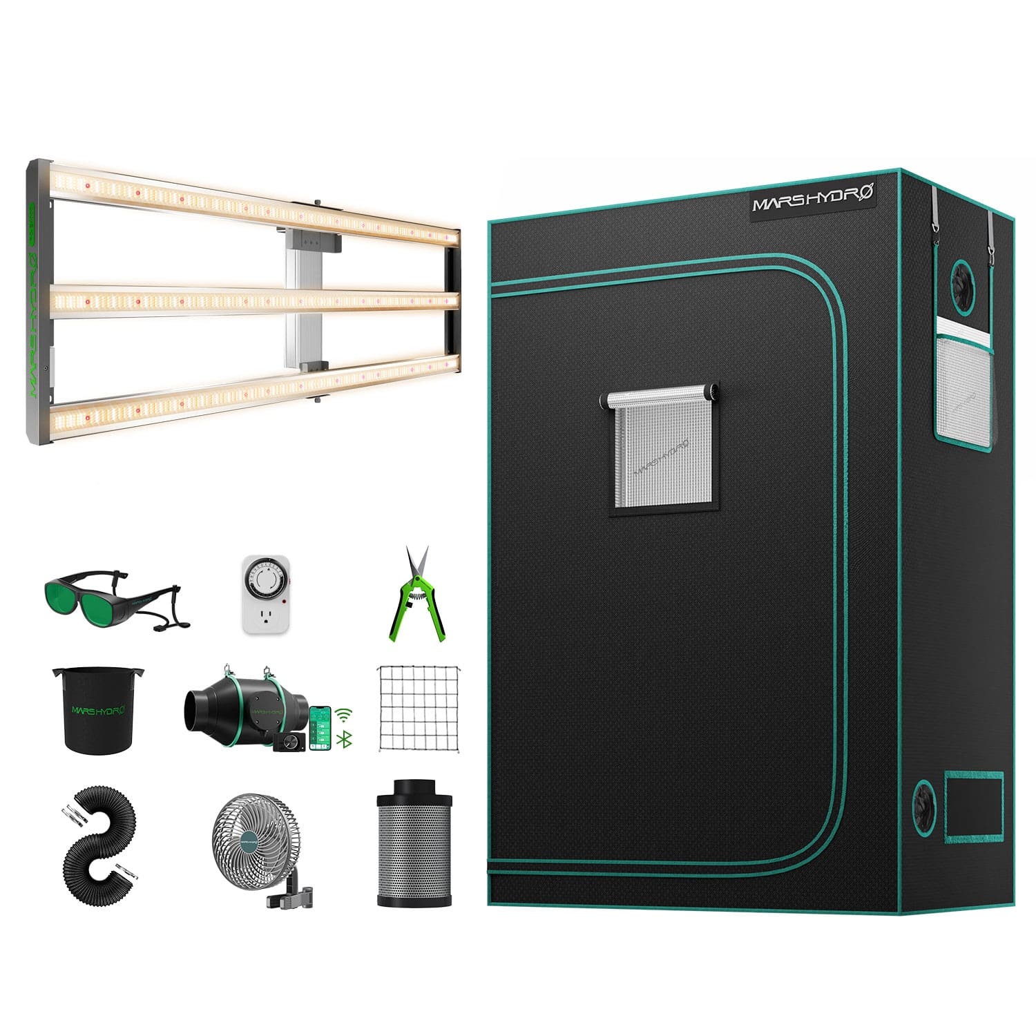 Mars Hydro FC4000 Growbox Komplettset EVO LED Pflanzenlampe + 120x60x180cm Growbox + 4“ iFresh Ventilator Smart Grow Kits