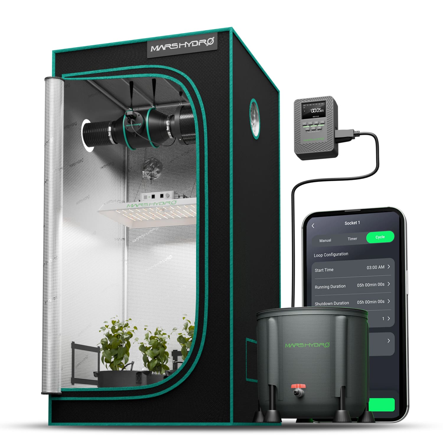 Mars Hydro 50L klappbarer Eimer Tropfbewässerungssystem mit iTime für intelligente Bewässerungssteuerung