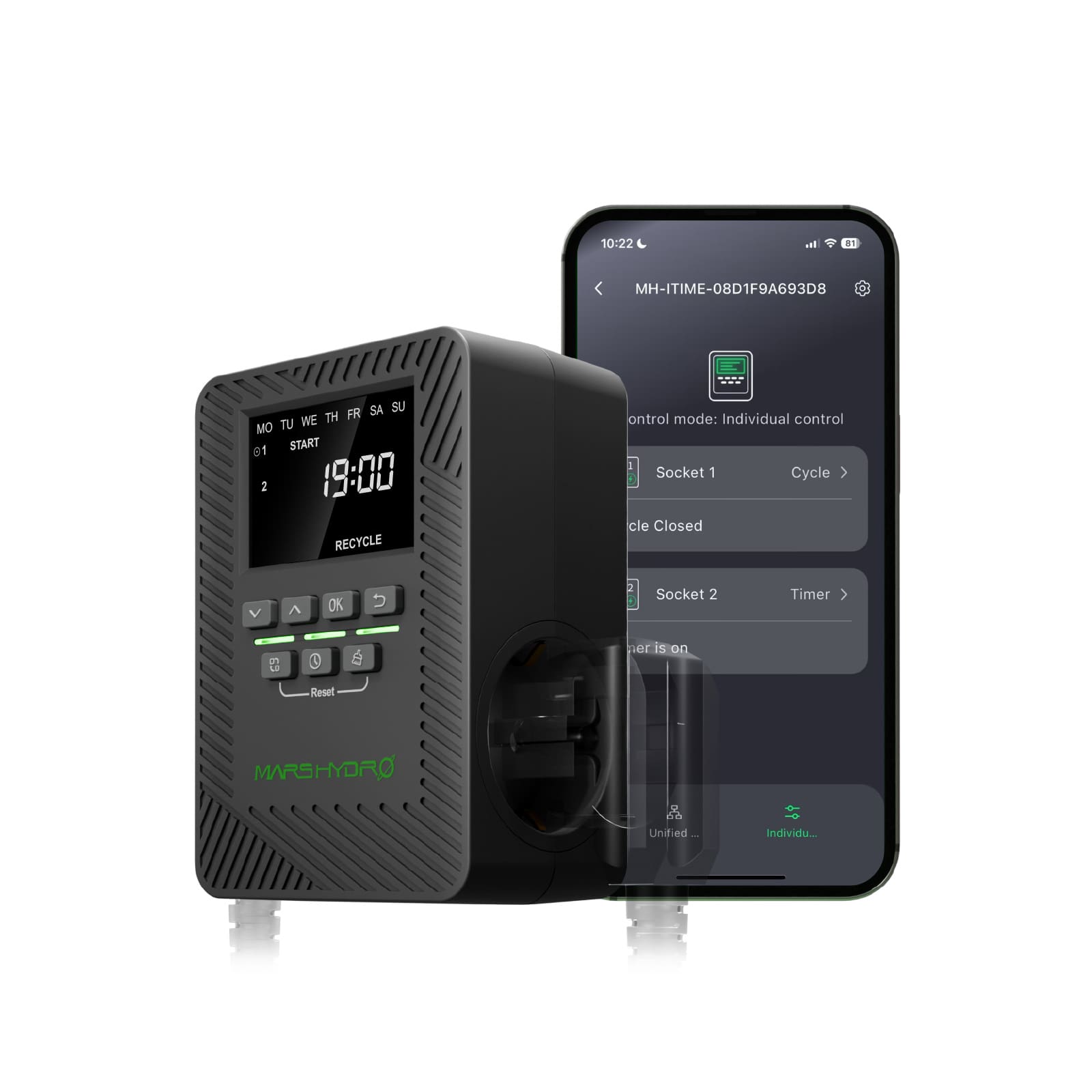 Mars Hydro iTime 2-in-1 Smart Timer – Doppelstecker, App-Fernbedienung & flexible Zeitplanung